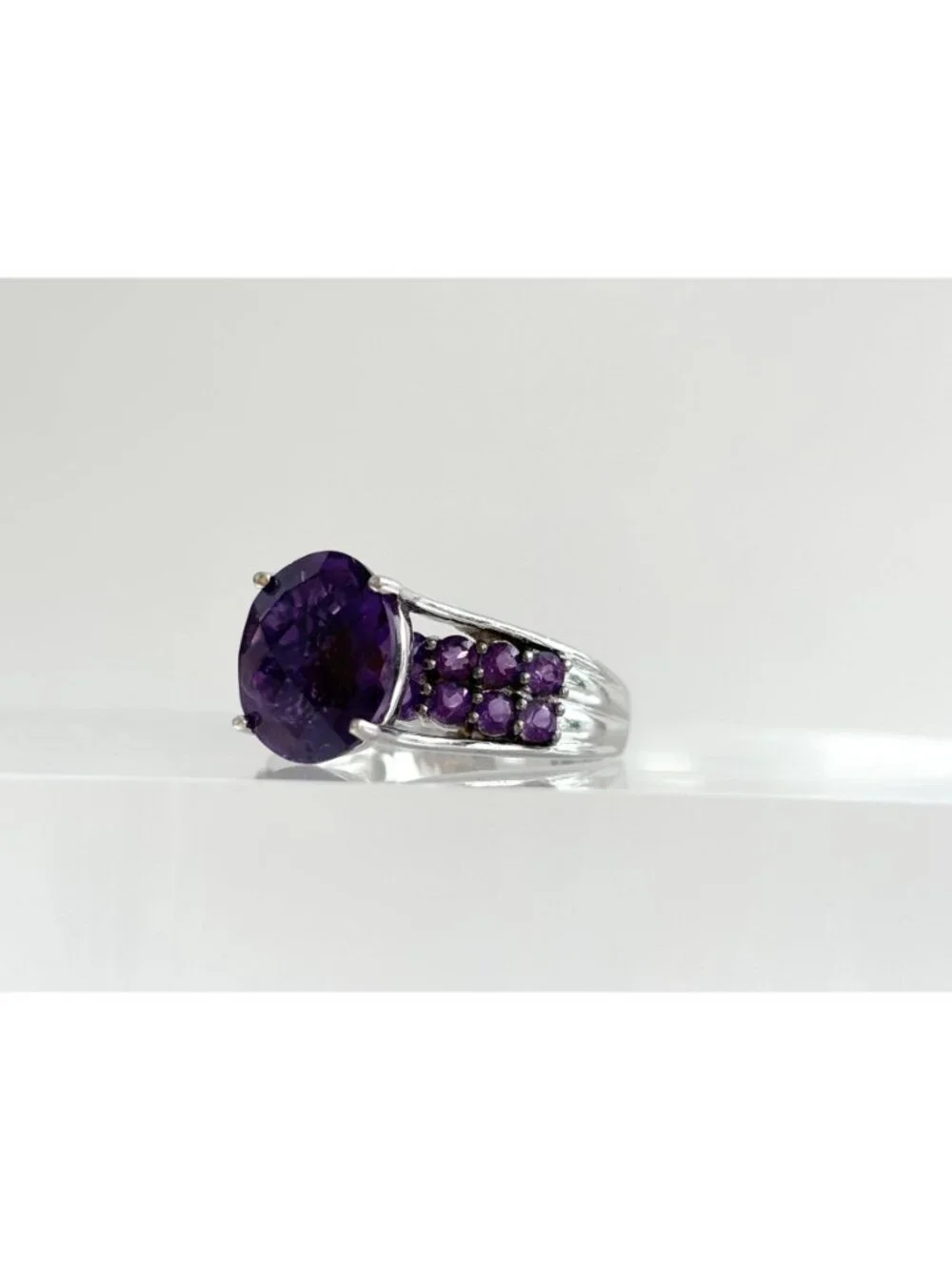 Multi Gemstone Amethyst Jumbo Sterling Silver 925 Vintage Ring - sz 9